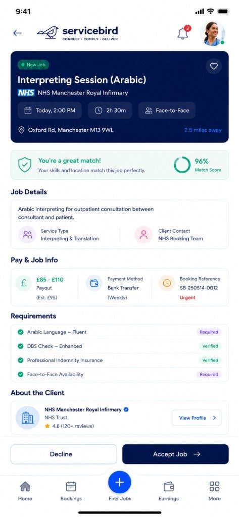 Servicebird Freelancer App - AI Match Score & Instant Opportunity
