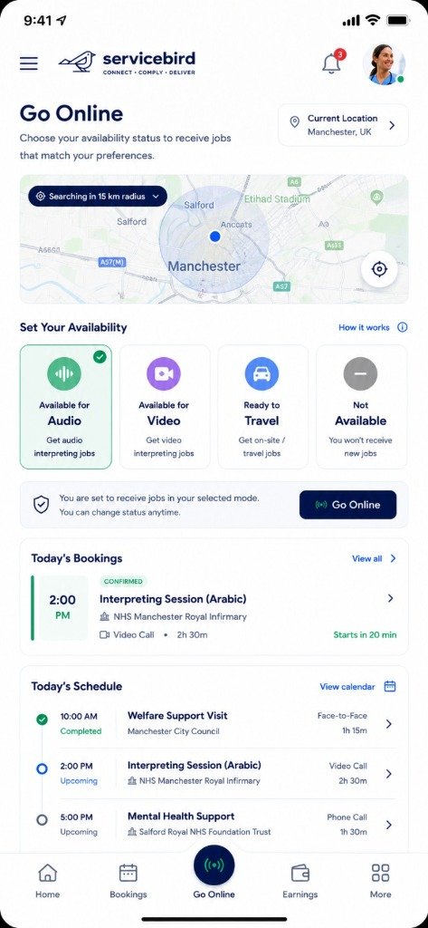 Servicebird Freelancer App - Set Availability & Go Online