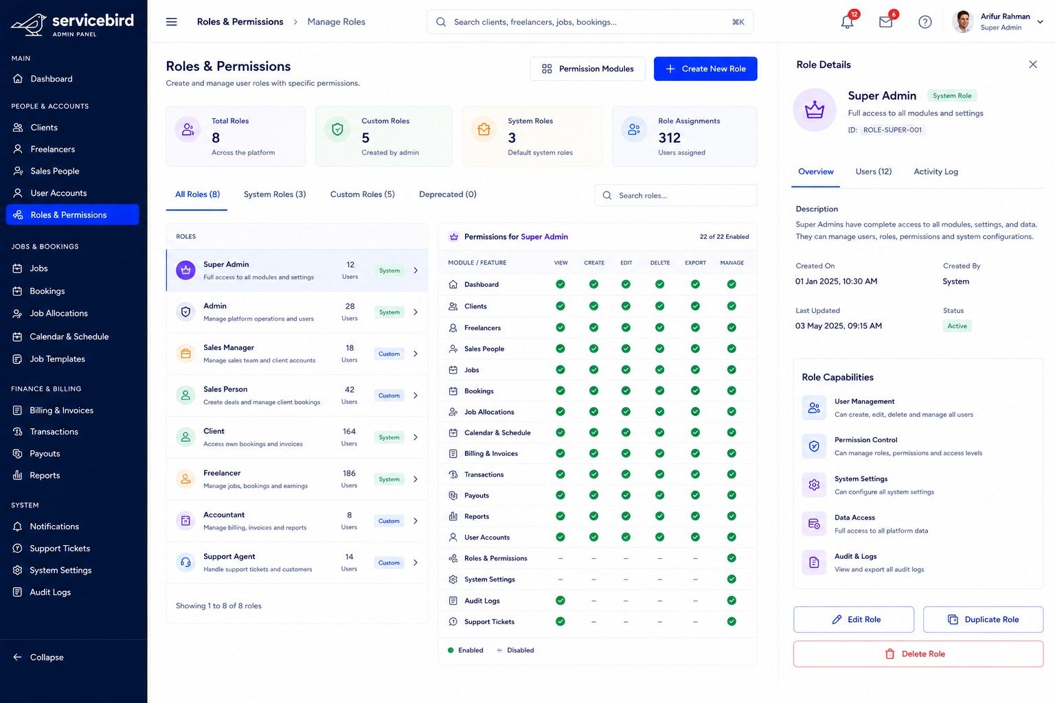 The Servicebird desktop dashboard used by public-sector organisations